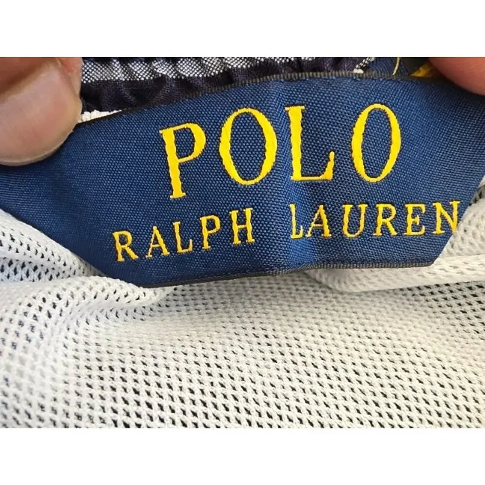 Vintage Polo Ralph Lauren Swim Trunks Mens L Blue Plaid Made Taiwan Palm Tree